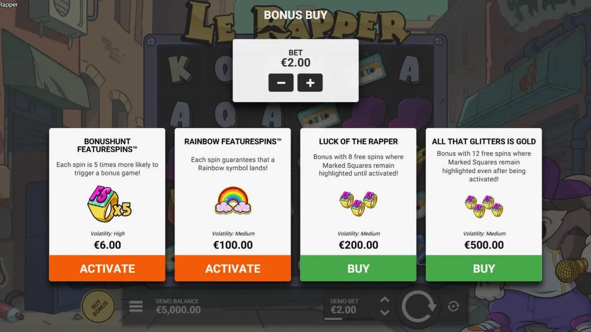 Tampilan visual slot Le Rapper dengan karakter rakun Smokey